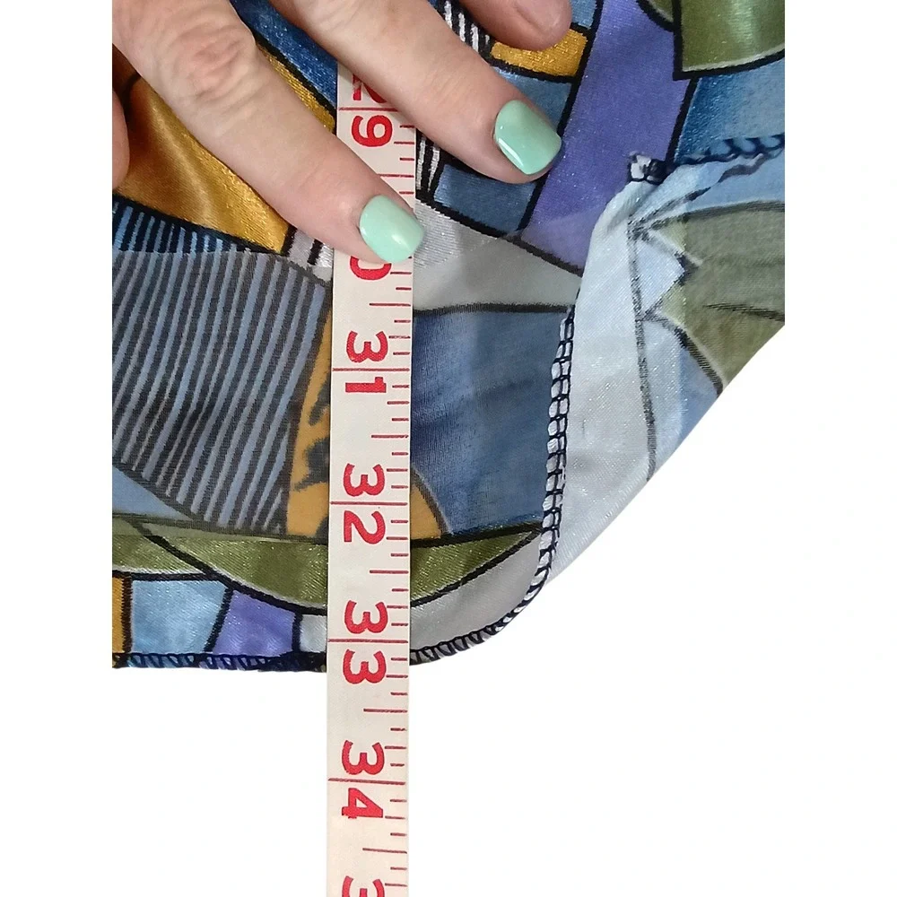 Picasso Tribute Art Print Scarf Blue Gold Cubist Abstract Square Head Wrap 34in